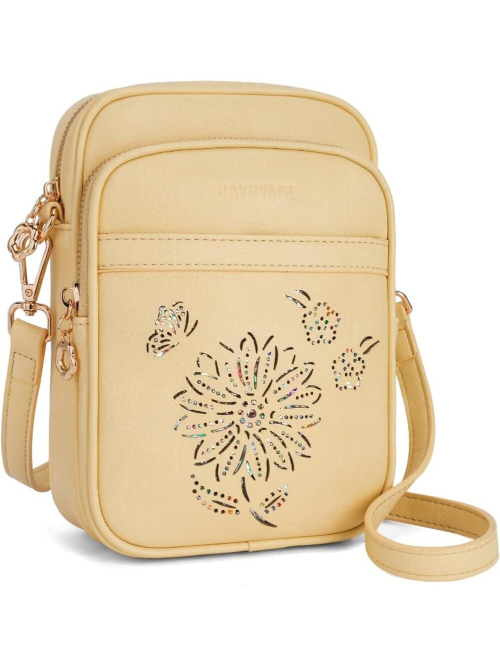 Women Yellow RFID Phone Purse With Card Slots 3 Compartments Crossbody Bag